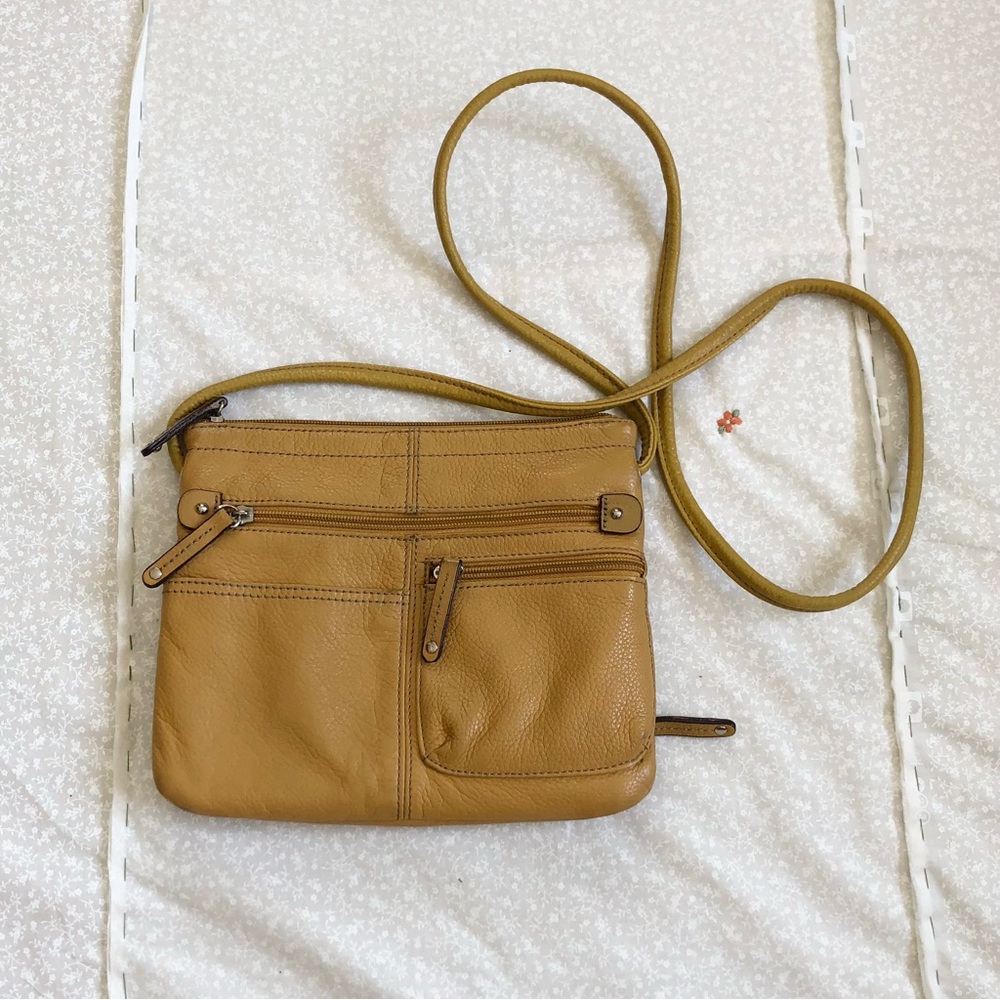 Tignanello Yellow Mustard Genuine Leather Crossbody Bag